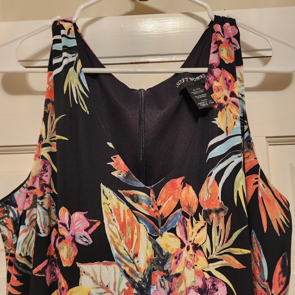 SOFT WORKS Tropical Bloom Sleeveless Midi Dress XL Lined V-Neck All Occsasion - Picture 4 of 9